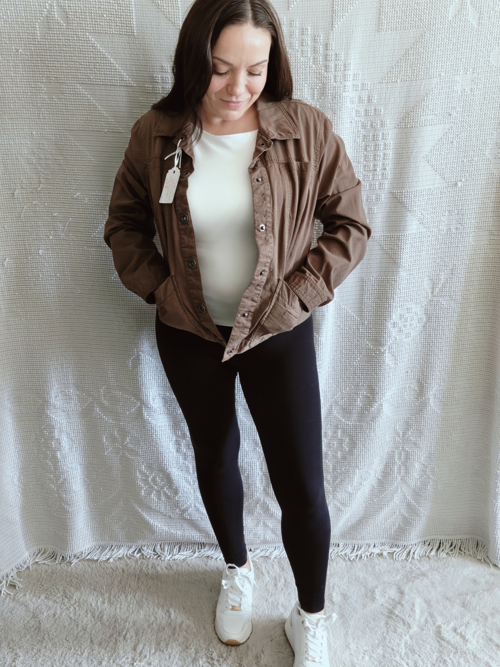 Vintage Cotton Ginny Chocolate Brown Snap Front Boxy Utility Jacket | Size Large
